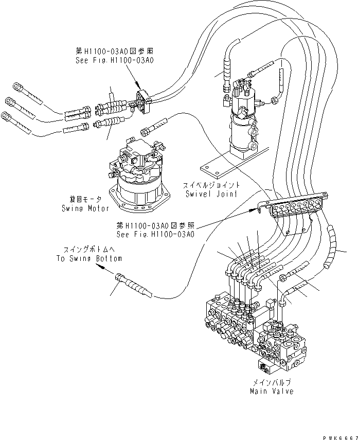 Excavators Komatsu / PC35MR-1 S/N 1001-UP(pc35mr-r) / ACTUATOR LINE (SWIVEL JOINT TO MAIN CONTROL VALVE)(150160 : H1100-01A0)