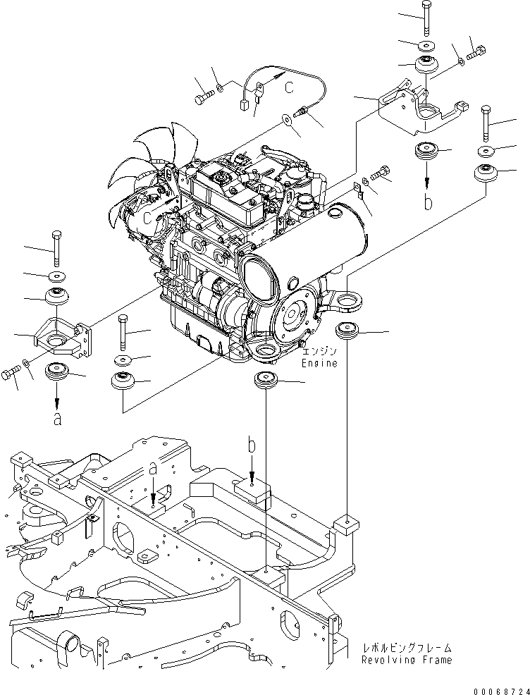 Komatsu parts book diagram for PC35MR-3(JPN)-FOR CAB S/N 15001-UP: ENGINE MOUNTING PARTS (WITH AIR CONDITIONER) (CAB)