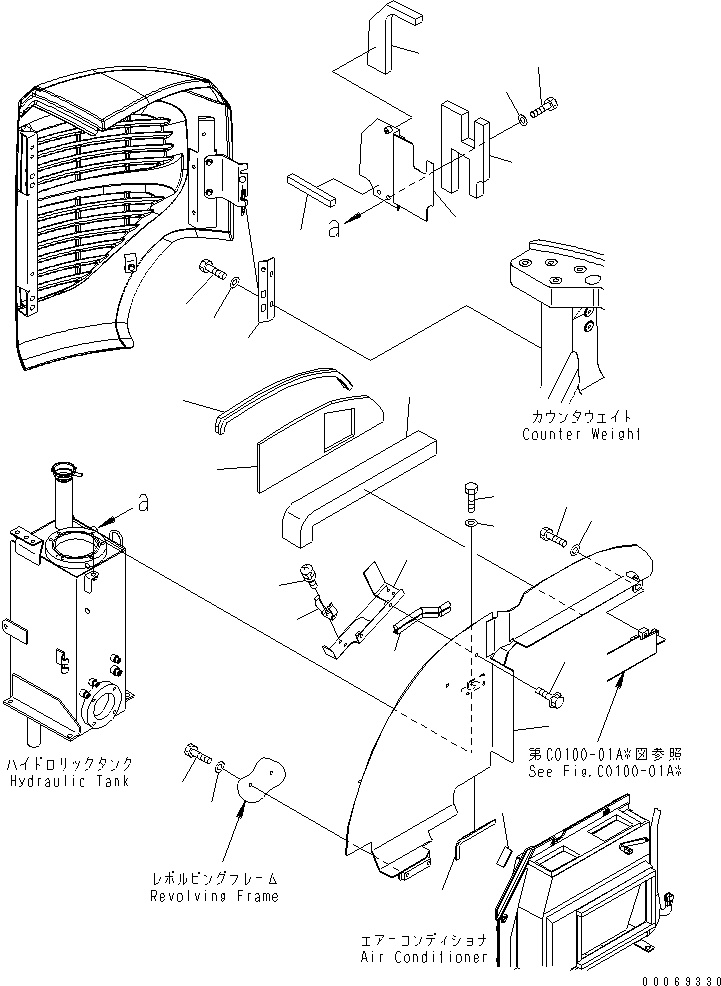 Komatsu parts book diagram for PC35MR-3(JPN)-FOR CAB S/N 15001-UP: RIGHT SIDE COVER (2/2) (WITH AIR CONDITIONER)