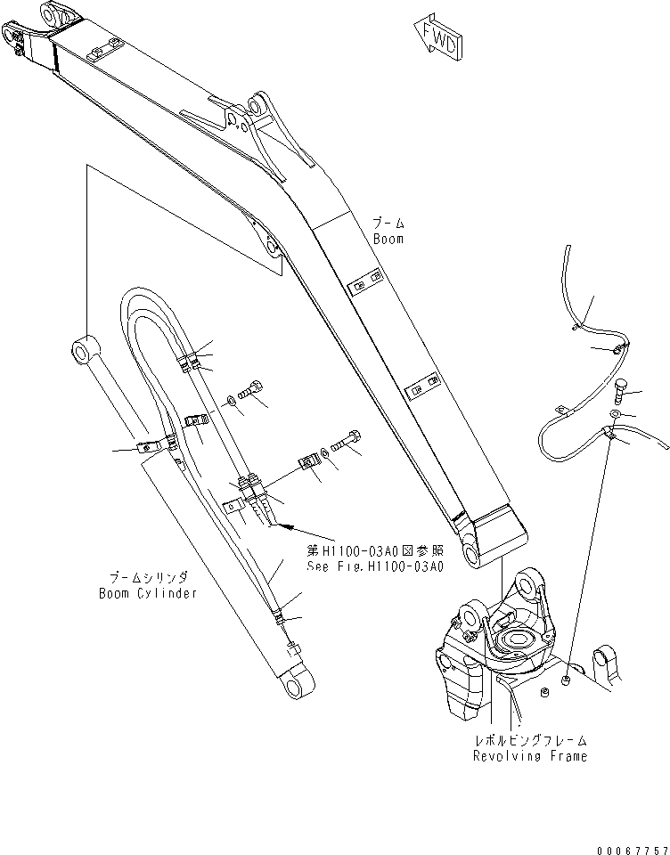 Komatsu parts book diagram for PC35MR-3(JPN)-FOR CAB S/N 15001-UP: BOOM (BOOM CYLINDER PIPING)