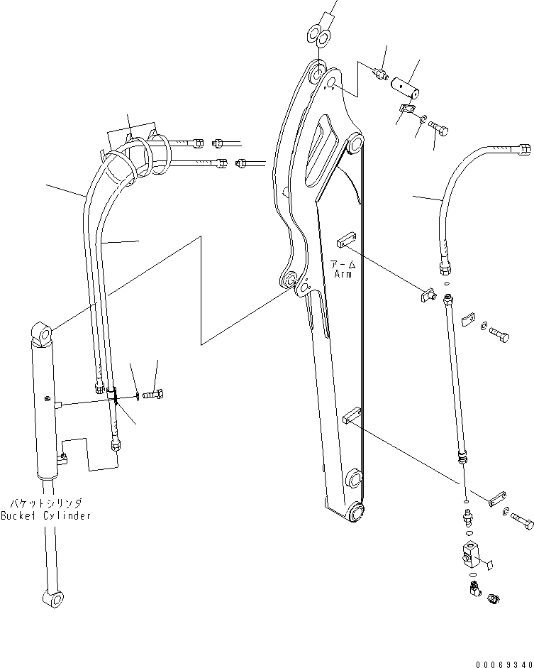 Komatsu parts book diagram for PC35MR-3(JPN)-FOR CAB S/N 15001-UP: LONG ARM (PIN AND PIPING) (FOR ATTACHMENT)