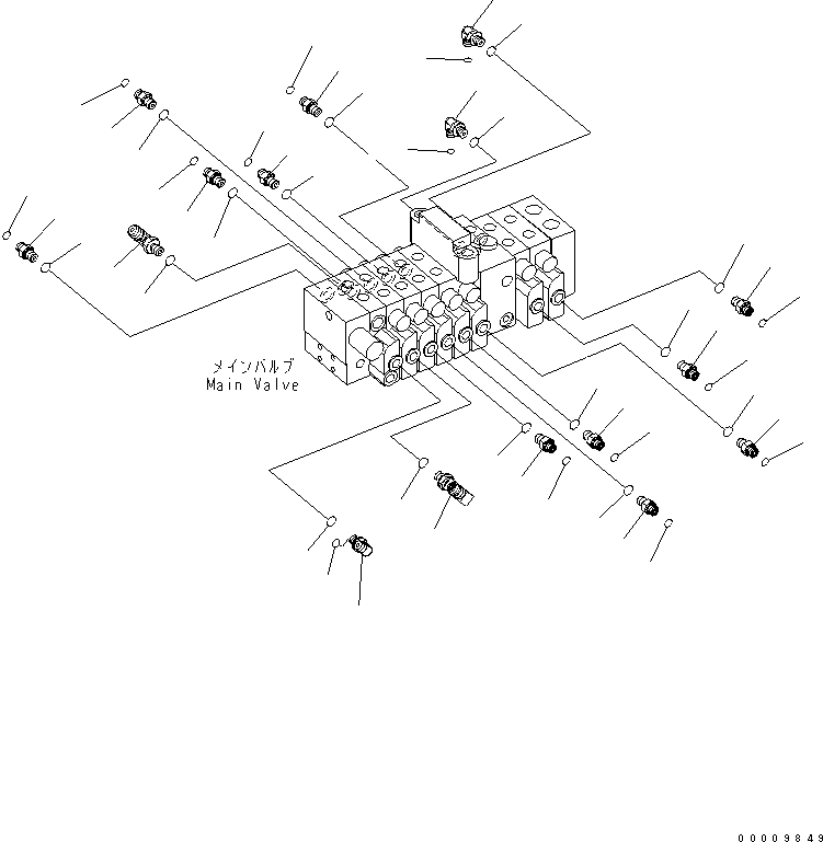 Komatsu parts book diagram for PC35MR-2-B S/N 5001-UP: MAIN VALVE (CONNECTING PARTS) (3/3)