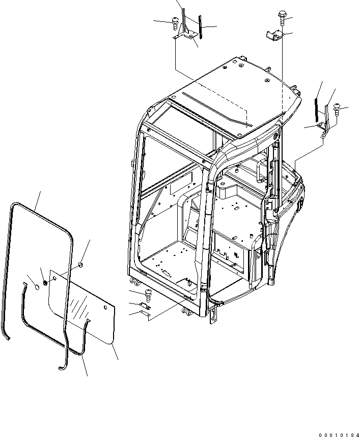 Komatsu parts book diagram for PC35MR-2-B S/N 5001-UP: OPERATOR'S CAB (3/8) (FRONT LOWER GLASS)