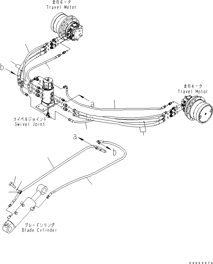 Komatsu parts book diagram for PC35MR-2-B S/N 5001-UP: TRAVEL AND BLADE PIPING