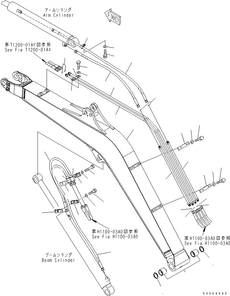 Komatsu parts book diagram for PC35MR-2-B S/N 5001-UP: BOOM (BOOM AND PIPING) (FOR JAPAN)