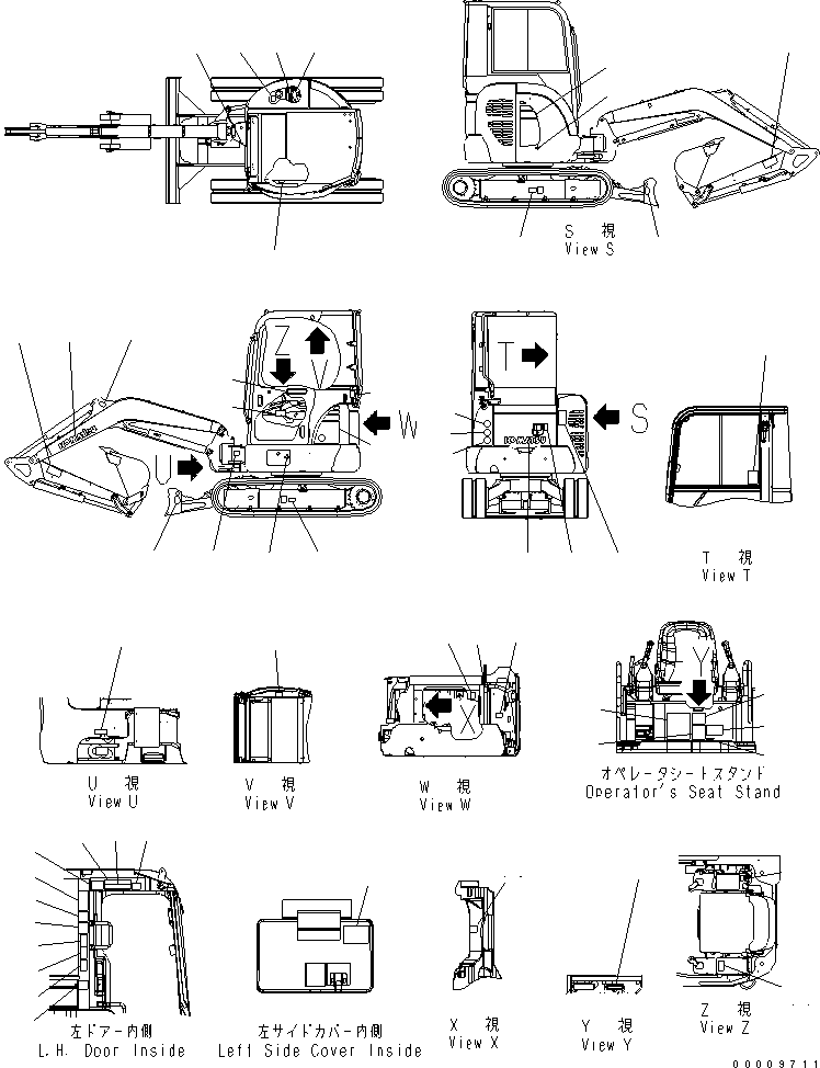 Komatsu parts book diagram for PC35MR-2-B S/N 5001-UP: MARKS AND PLATES (CAB) (JAPANESE)