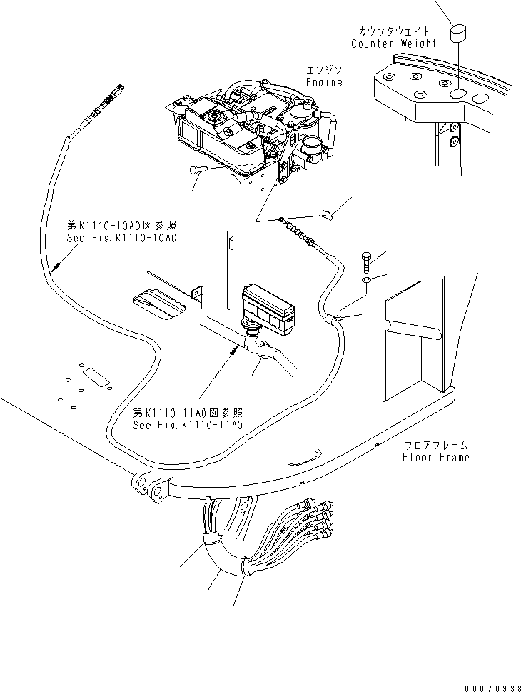 Excavators Komatsu / PC35MR-3 S/N 15001-16594 (For N.America, Canopy spec.)(pc35mr5c) / FLOOR FRAME MOUNT (FUEL CONTROL CABLE AND BLOCK JOINT) (CANOPY)(#15001-)(210540 : K1120-05A0)