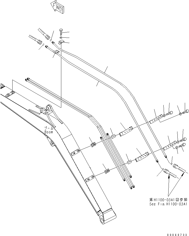 Excavators Komatsu / PC35MR-3 S/N 15001-16594 (For N.America, Canopy spec.)(pc35mr5c) / BOOM (ATTACHMENT PIPING)(#15001-16500)(330050 : T1110-04A1)