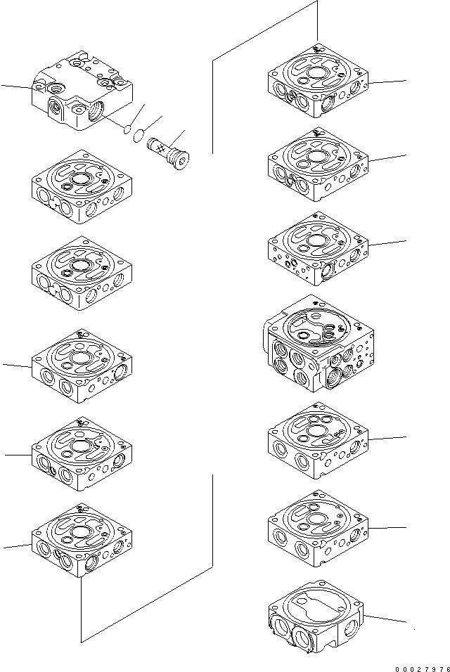 Excavators Komatsu / PC35MR-3 S/N 15001-16594 (For N.America, Canopy spec.)(pc35mr5c) / MAIN VALVE (10-VALVE) (1/14) (FOR NORTH AMERICA)(#15001-)(420360 : Y1664-21A0)
