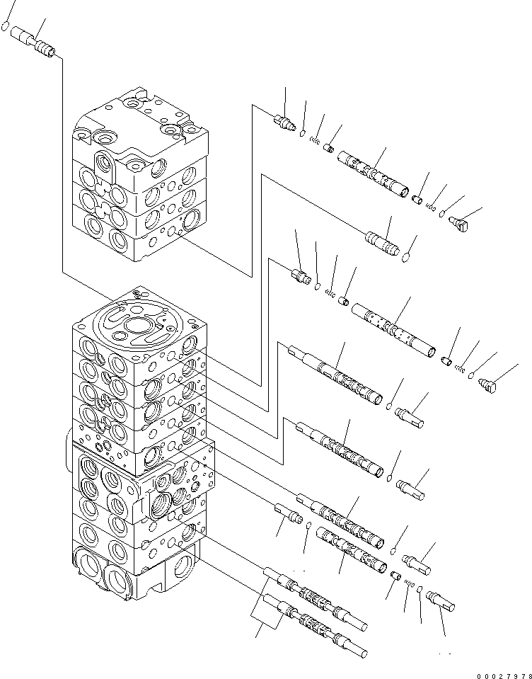 Excavators Komatsu / PC35MR-3 S/N 15001-16594 (For N.America, Canopy spec.)(pc35mr5c) / MAIN VALVE (10-VALVE) (3/14) (FOR NORTH AMERICA)(#15001-)(420380 : Y1664-23A0)