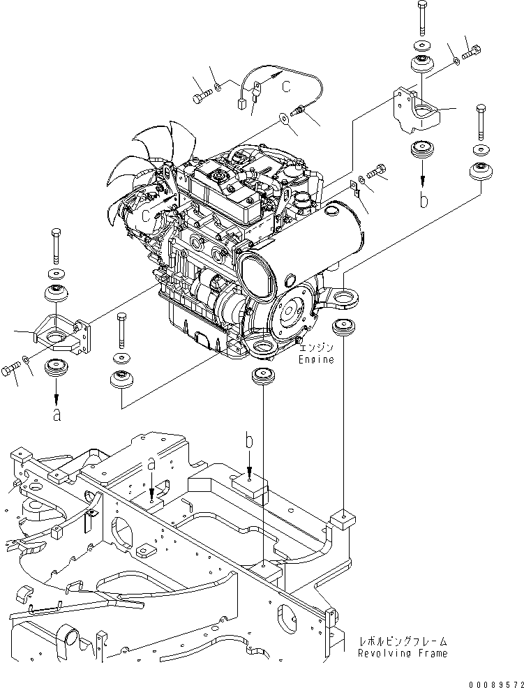 Excavators Komatsu / PC35MR-3 S/N 15001-16594 (For N.America, Cab spec.)(pc35mr6c) / ENGINE UNIT (ENGINE MOUNTING)(#16501-)(030010 : A0100-01A0)