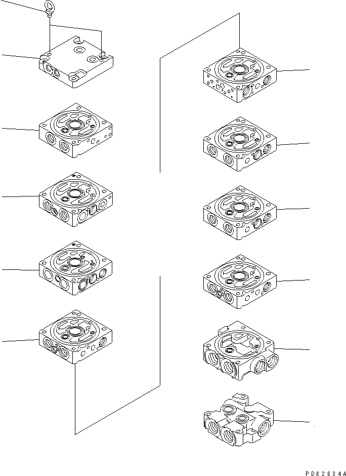 Komatsu parts book diagram for PC35R-8 S/N 35001-UP: MAIN VALVE (8-VALVE) (1/15)