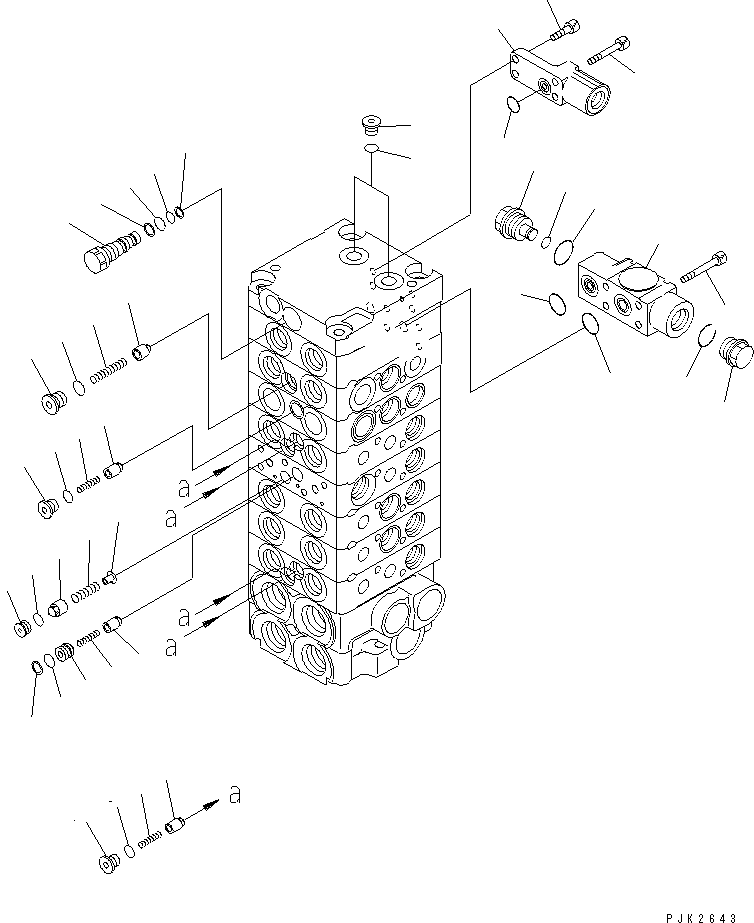 Komatsu parts book diagram for PC35R-8 S/N 35001-UP: MAIN VALVE (8-VALVE) (10/15)
