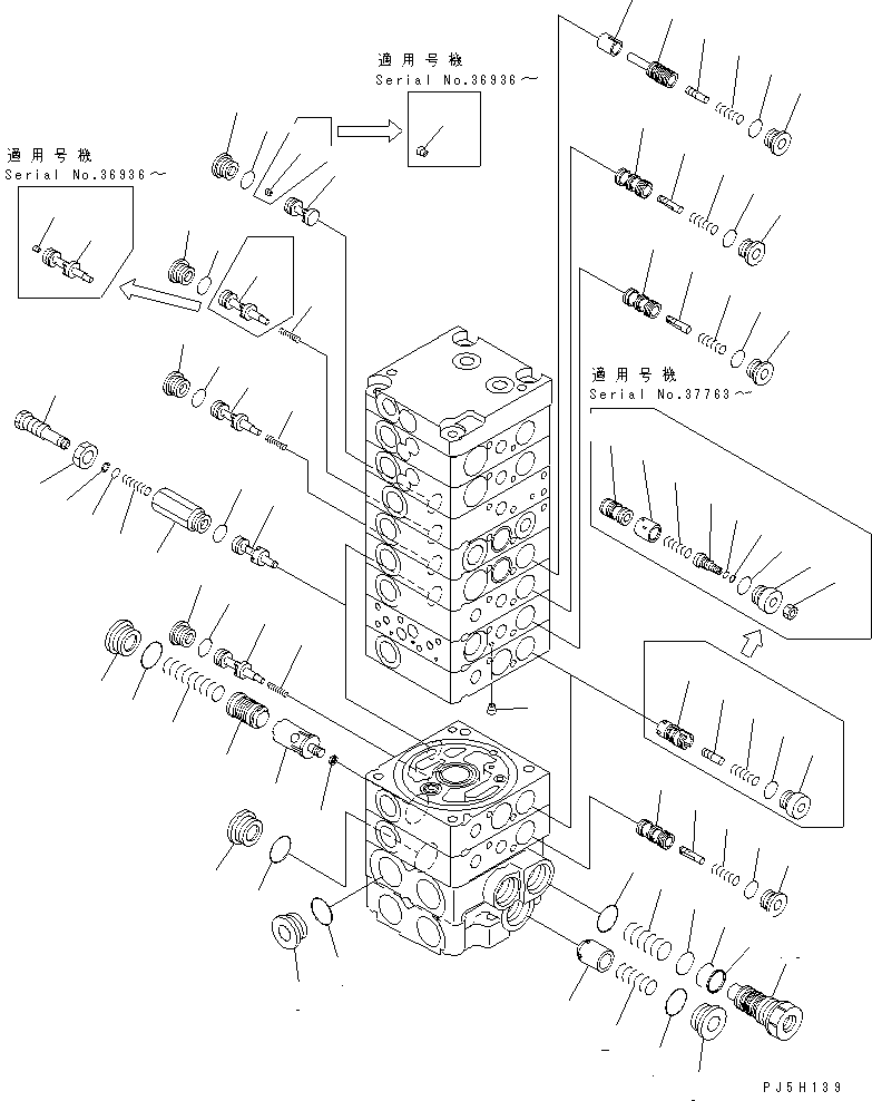 Komatsu parts book diagram for PC35R-8 S/N 35001-UP: MAIN VALVE (10-VALVE) (9/19)