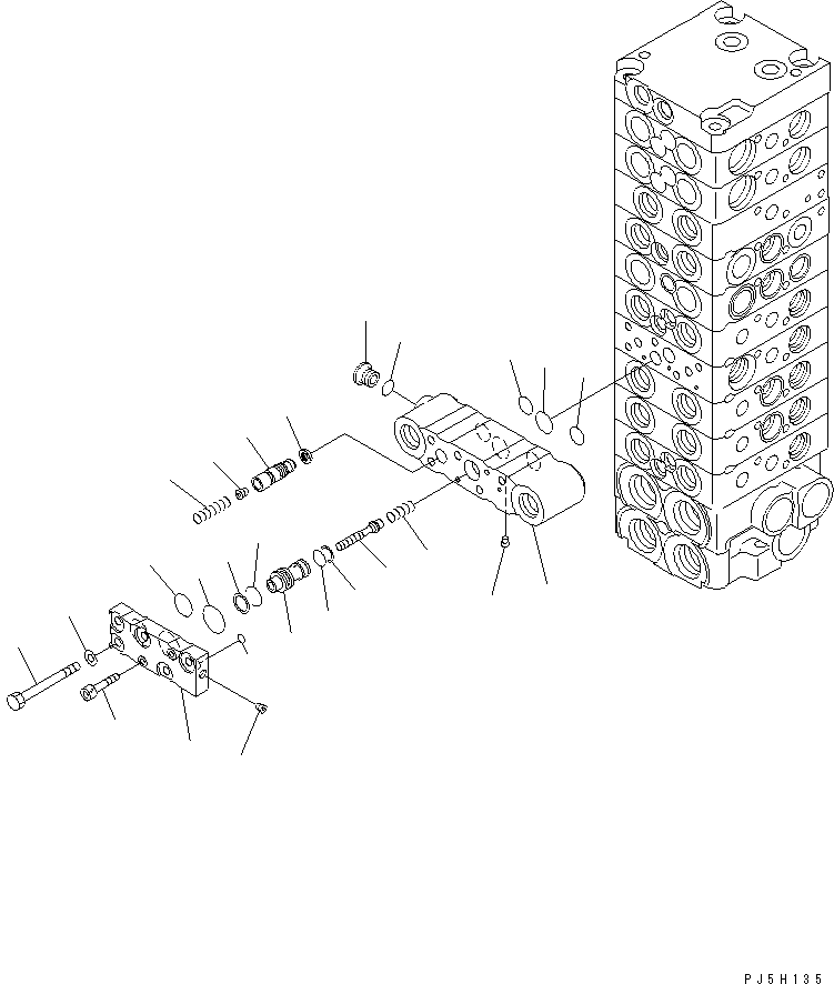 Komatsu parts book diagram for PC35R-8 S/N 35001-UP: MAIN VALVE (10-VALVE) (12/17)