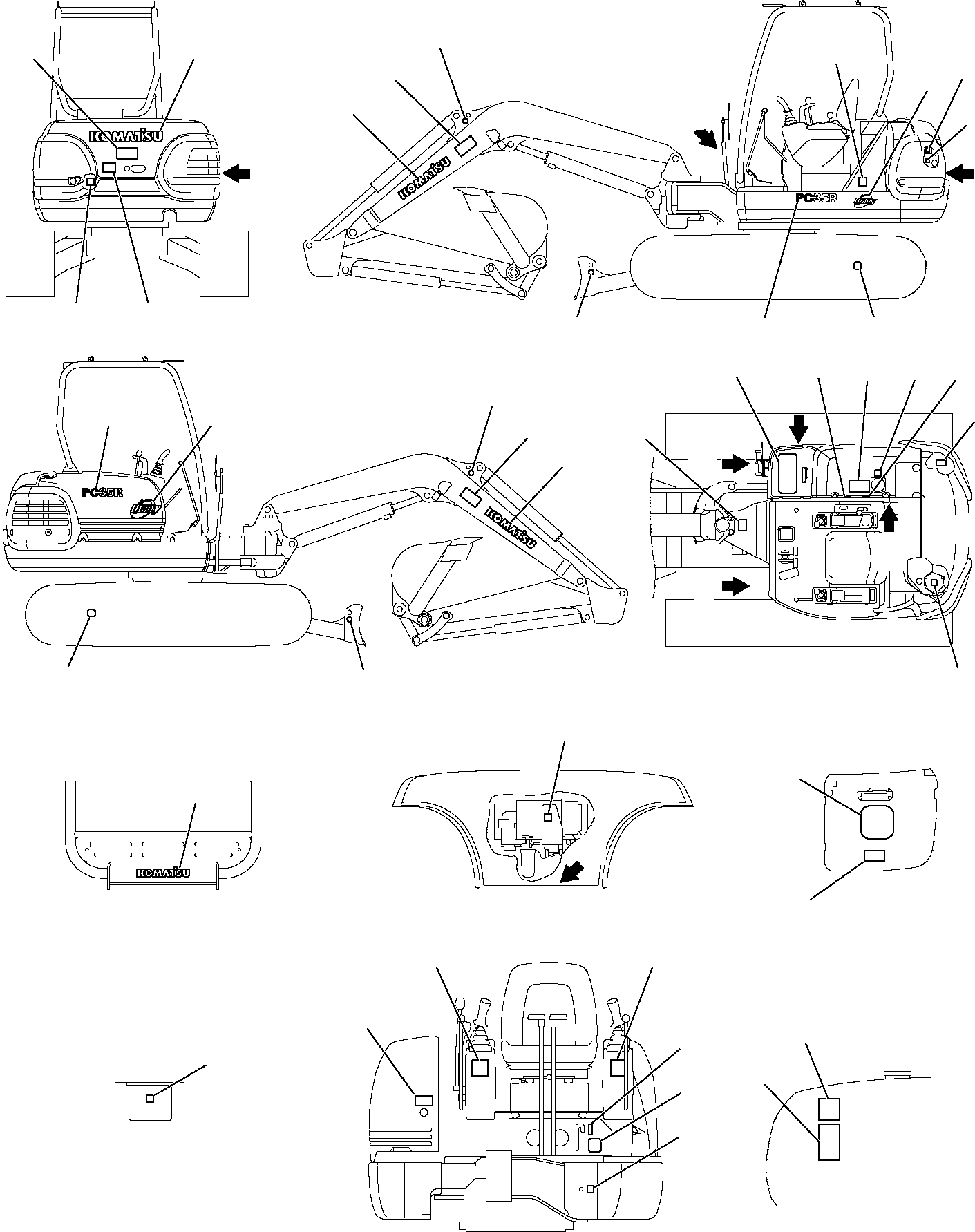Komatsu parts book diagram for PC35R-8 S/N F20932-Up: MARK PLATE (CANOPY)