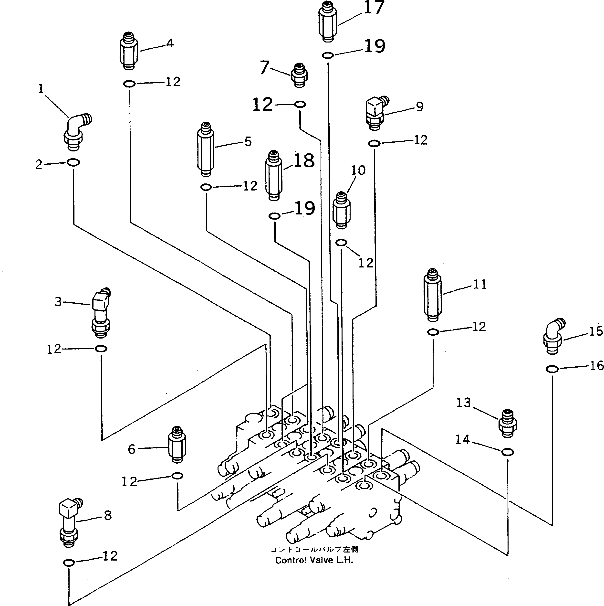 Komatsu parts book diagram for PC38UU-2 S/N 3001-UP: MAIN VALVE (ELBOW) (L.H.) (FOR ATTACHMENT)