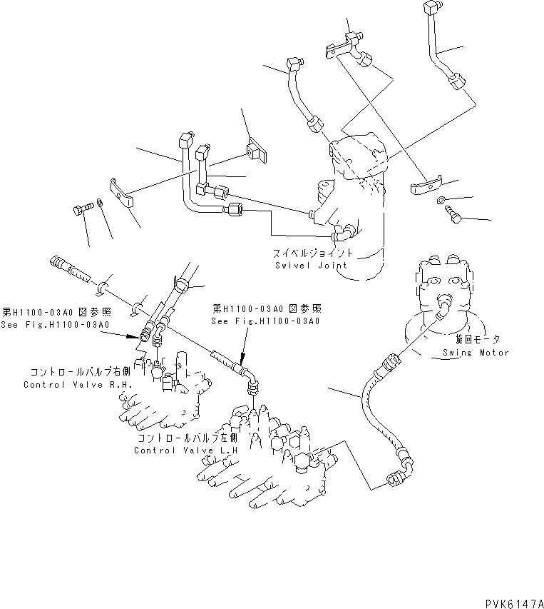 Komatsu parts book diagram for PC38UU-2 S/N 3001-UP: ACTUATOR LINE (SWIVEL JOINT PIPING)