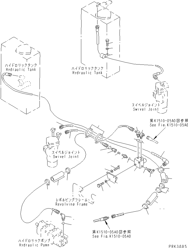 Komatsu parts book diagram for PC38UU-2 S/N 3001-UP: P.P.C. MAIN LINE (PUMP LINE)(#4483-)