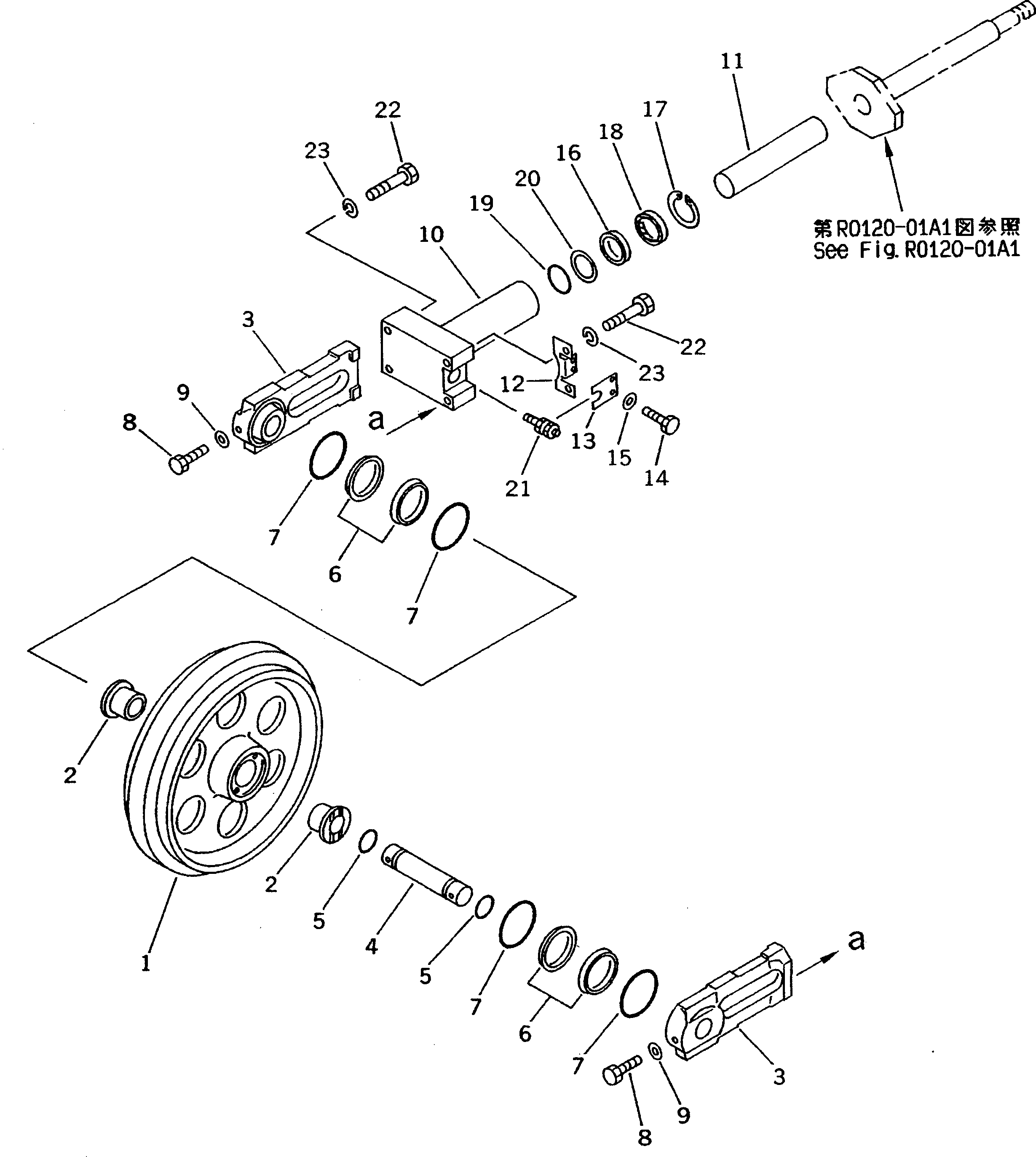 Komatsu parts book diagram for PC38UU-2 S/N 3001-UP: FRONT IDLER (FOR STEEL SHOE)(#3001-4482)