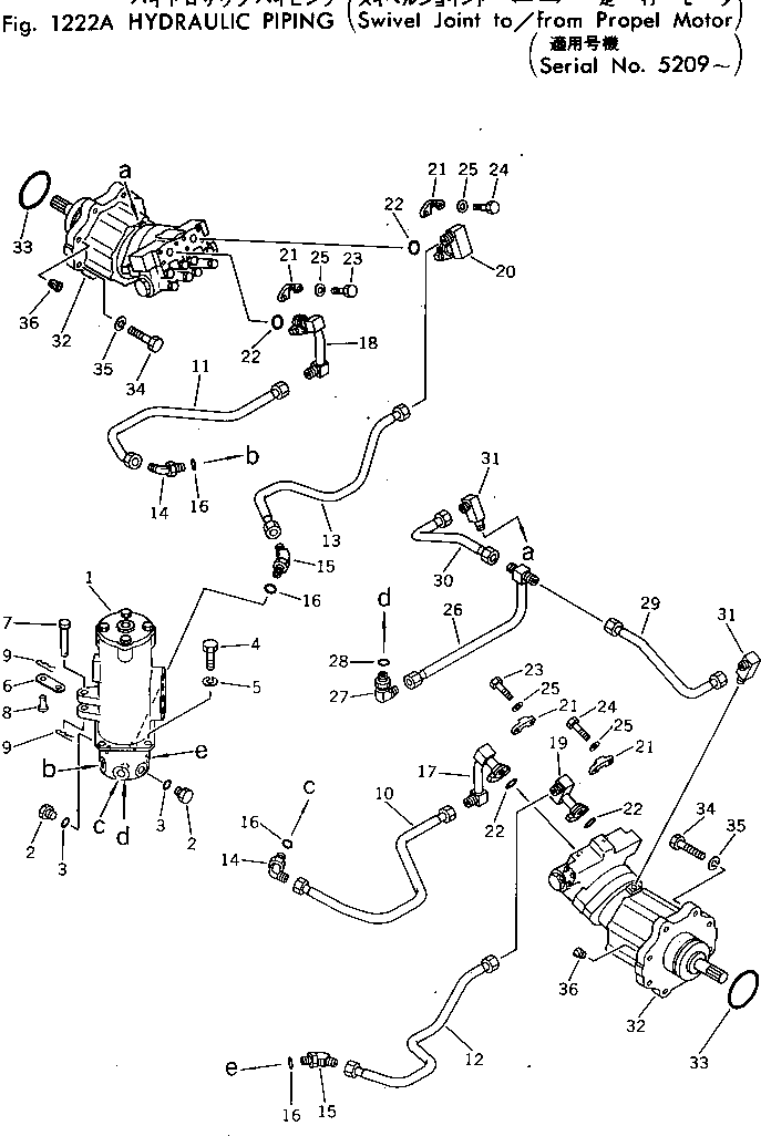 Excavators Komatsu / PC40-2 S/N 4501-UP(pc40-2c) / HYDRAULIC PIPING (SWIVEL JOINT TO/FROM PROPEL MOTOR)(#5209-)(060060 : 1222A)