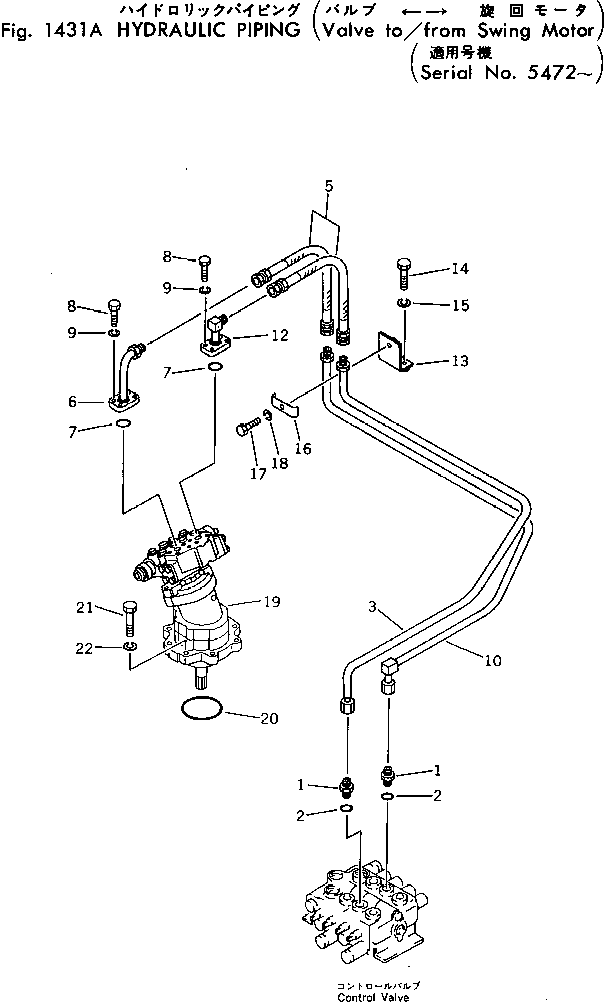 Excavators Komatsu / PC40-2 S/N 4501-UP(pc40-2c) / HYDRAULIC PIPING (VALVE TO/FROM SWING MOTOR)(#5472-)(120060 : 1431A)