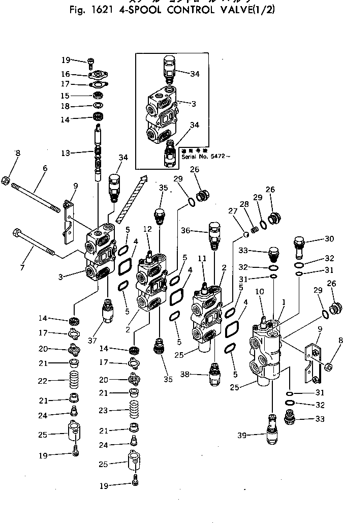 Komatsu parts book diagram for PC40-2 S/N 4501-UP: 4-SPOOL CONTROL VALVE (1/2)