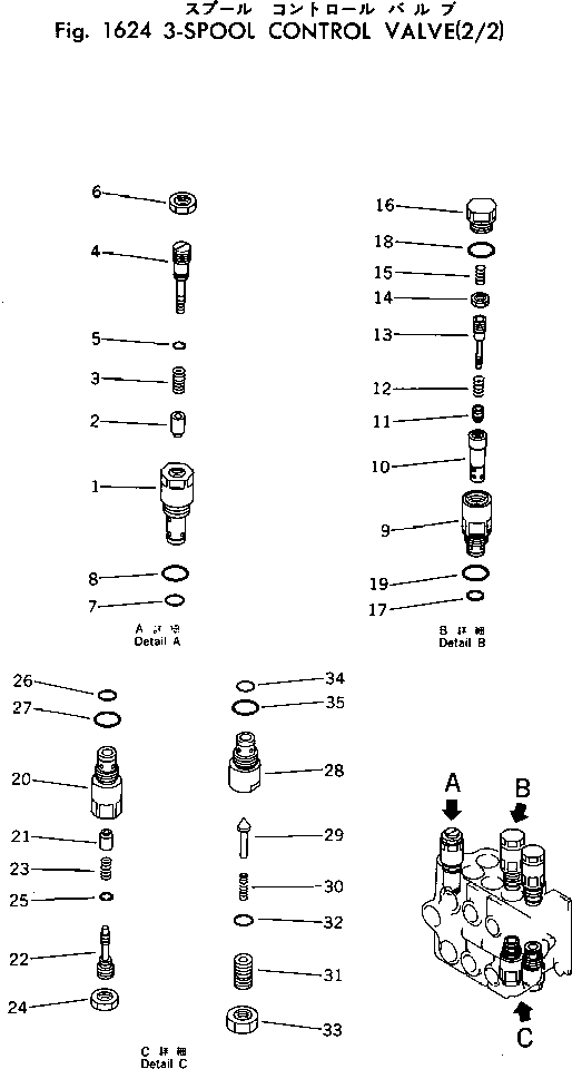 Komatsu parts book diagram for PC40-2 S/N 4501-UP: 3-SPOOL CONTROL VALVE (2/2)