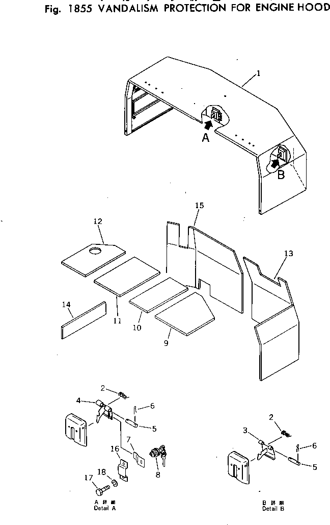 Komatsu parts book diagram for PC40-2 S/N 4501-UP: VANDALISM PROTECTION FOR ENGINE HOOD