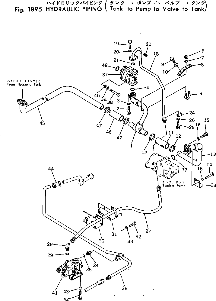 Komatsu parts book diagram for PC40-2 S/N 4501-UP: HYDRAULIC PIPING (TANK TO PUMP TO VALVE TO TANK)