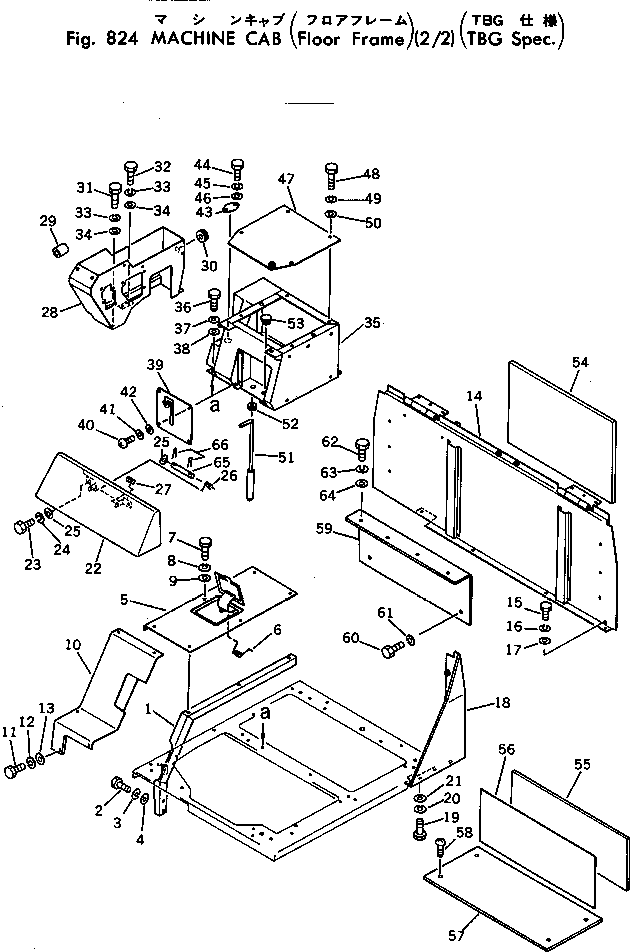 Komatsu parts book diagram for PC40-2 S/N 4501-UP: MACHINE CAB (FLOOR FRAME) (2/2) (TBG SPEC.)