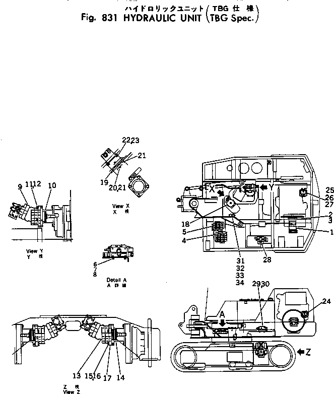 Komatsu parts book diagram for PC40-2 S/N 4501-UP: HYDRAULIC UNIT (TBG SPEC.)