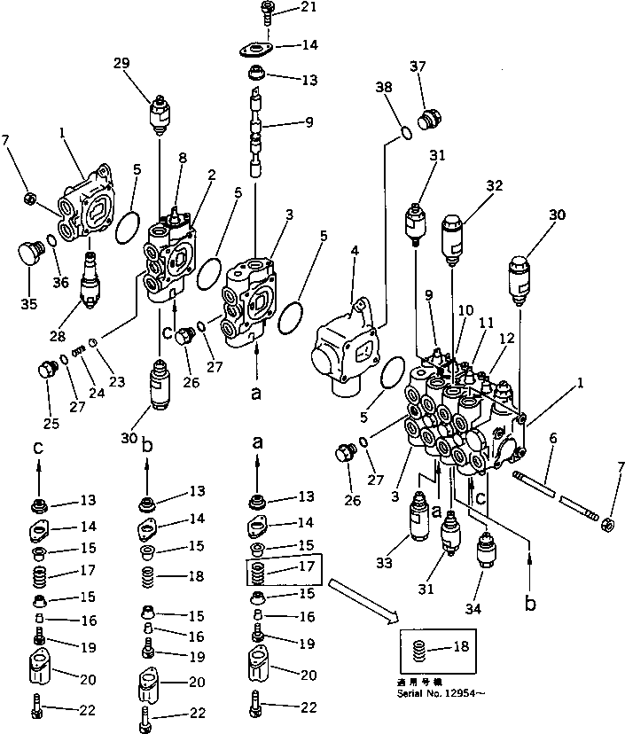Excavators Komatsu / PC40-6 S/N 10001-UP(pc40-6r) / 6-SPOOL VALVE (1/3) (ARM ? TRAVEL ? BUCKET ? BOOM ? BOOM SWING)(180070 : 6201)