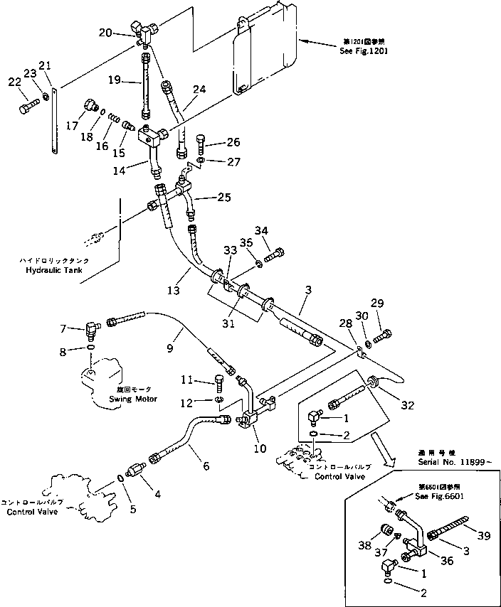 Excavators Komatsu / PC40-6 S/N 10001-UP(pc40-6r) / HYDRAULIC PIPING (RETURN)(180330 : 6521)
