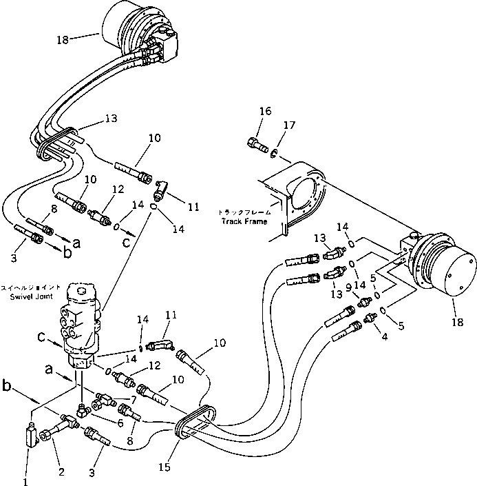 Excavators Komatsu / PC40-6 S/N 10001-UP(pc40-6r) / HYDRAULIC PIPING (TRAVEL MOTOR LINE)                             (FOR POWER TILT MECH. ANGLE DOZER)(#11899-)(180370 : 6605)