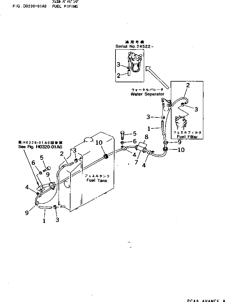 Excavators Komatsu / PC40-7 S/N 18001-UP(pc40-7c) / FUEL PIPING(090020 : D0200-01A0)
