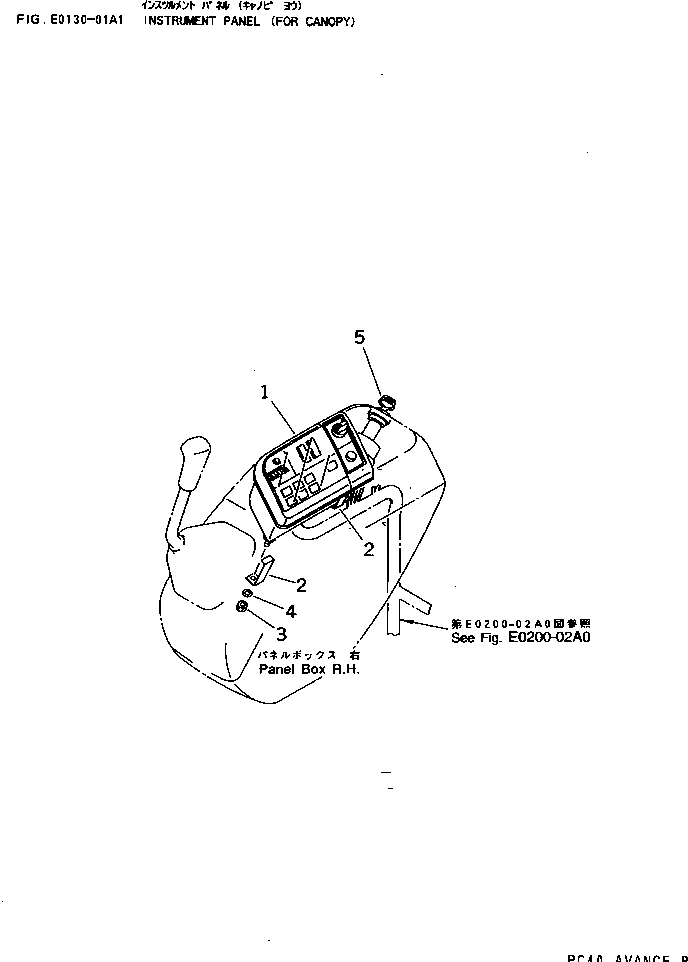 Komatsu parts book diagram for PC40-7 S/N 18001-UP: INSTRUMENT PANEL (FOR CANOPY)