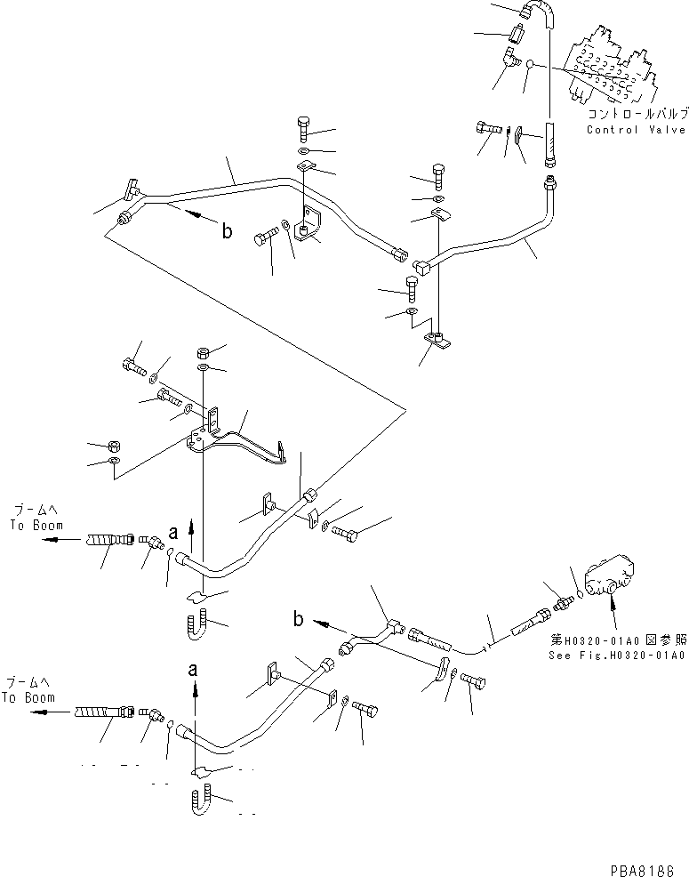 Komatsu parts book diagram for PC40-7 S/N 18001-UP: HYDRAULIC PIPING (ADDITIONAL PIPING LINE) (CHASSIS SIDE)         (FOR BREAKER ARM)(#24522-)