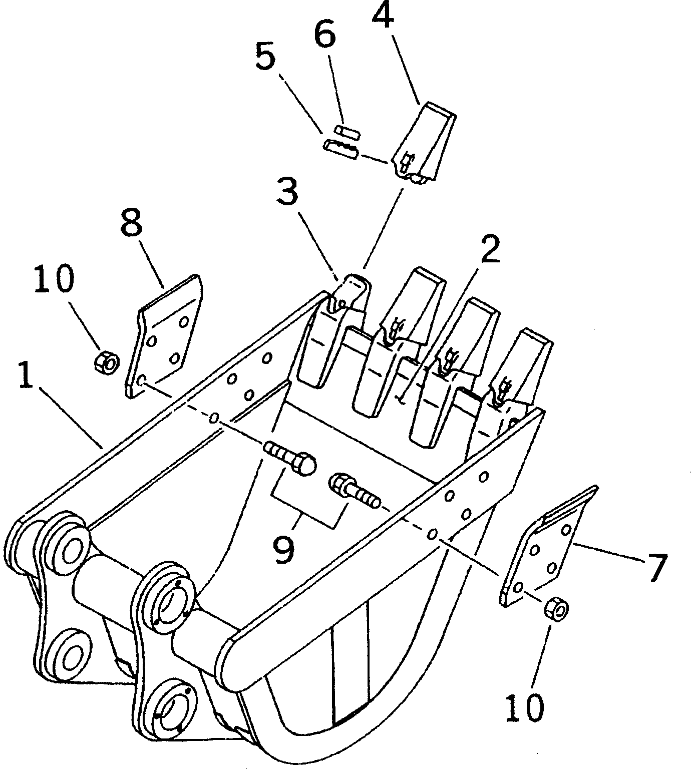 Komatsu parts book diagram for PC40-7 S/N 18001-UP: REINFORCED BUCKET ? 0.13M3 (MINI 0.22M3) 600MM (VERTICAL PIN TYPE)(#24522-)