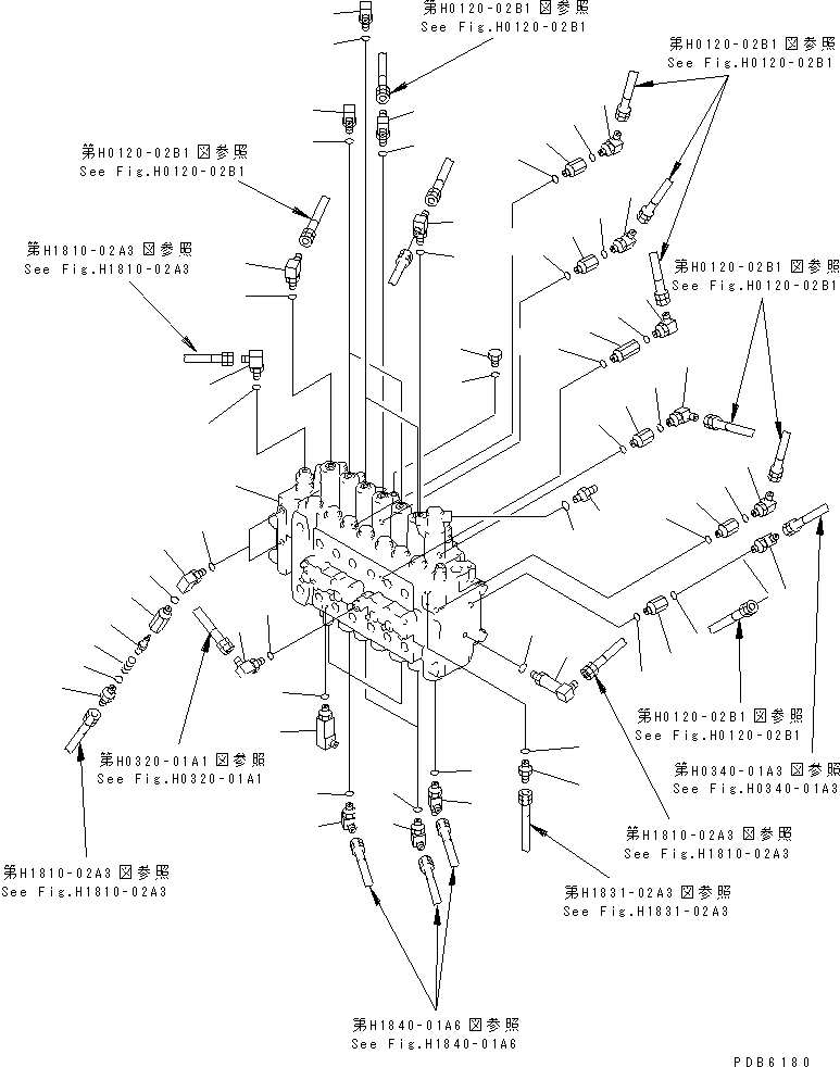 Excavators Komatsu / PC400-6C S/N 30001-UP (-50cent. Spec.)(pc400-2c) / MAIN VALVE (CONNECTING PARTS)(#30249-31999)(150030 : H0120-01B1)