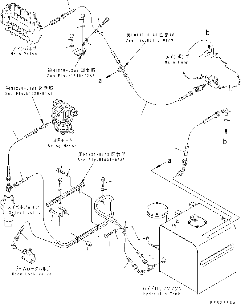 Excavators Komatsu / PC400-6C S/N 30001-UP (-50cent. Spec.)(pc400-2c) / DRAIN LINES (WITH DRIFT PRIVENTIVE)(#30249-31999)(150230 : H0340-01A3)