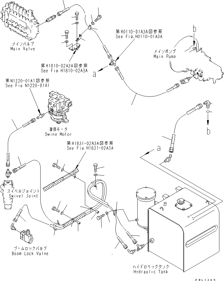 Excavators Komatsu / PC400-6C S/N 30001-UP (-50cent. Spec.)(pc400-2c) / DRAIN LINES (WITH DRIFT PRIVENTIVE)(#32001-32249)(150240 : H0340-01A3A)