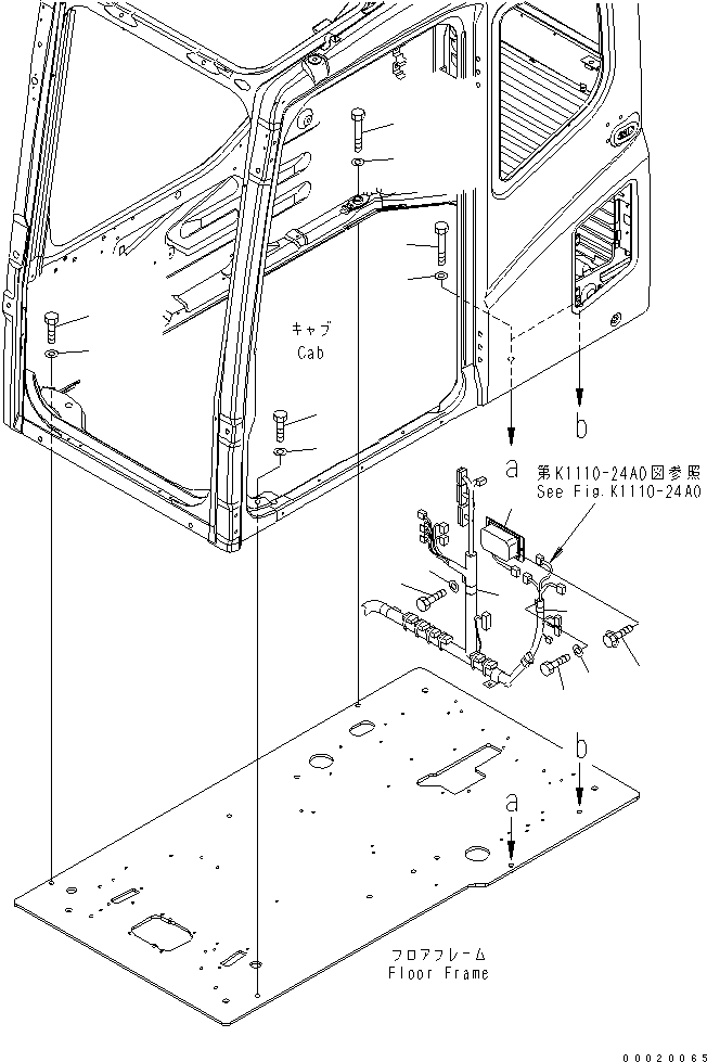 Komatsu parts book diagram for PC400-7-M1 S/N 50001-UP: FLOOR FRAME (OPERATOR'S CAB) (CLAMP AND BOLT) (12V CONVERTER)