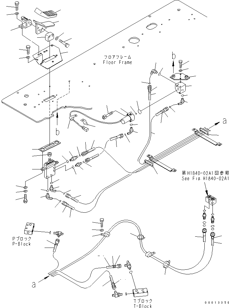 Komatsu parts book diagram for PC400-7-M1 S/N 50001-UP: FLOOR FRAME (OPERATOR'S CAB) (ATTACHMENT CONTROL) (1 ACTUATOR)