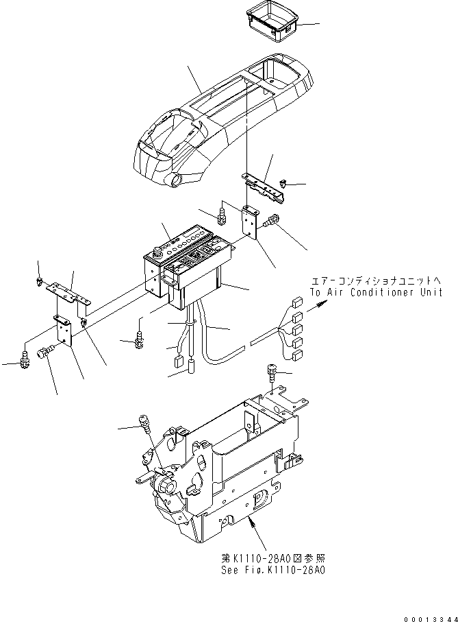 Komatsu parts book diagram for PC400-7-M1 S/N 50001-UP: FLOOR FRAME (OPERATOR'S CAB) (CONSOLE) (UPPER) (WITH AIR CONDITIONER AND RADIO) (L.H.)