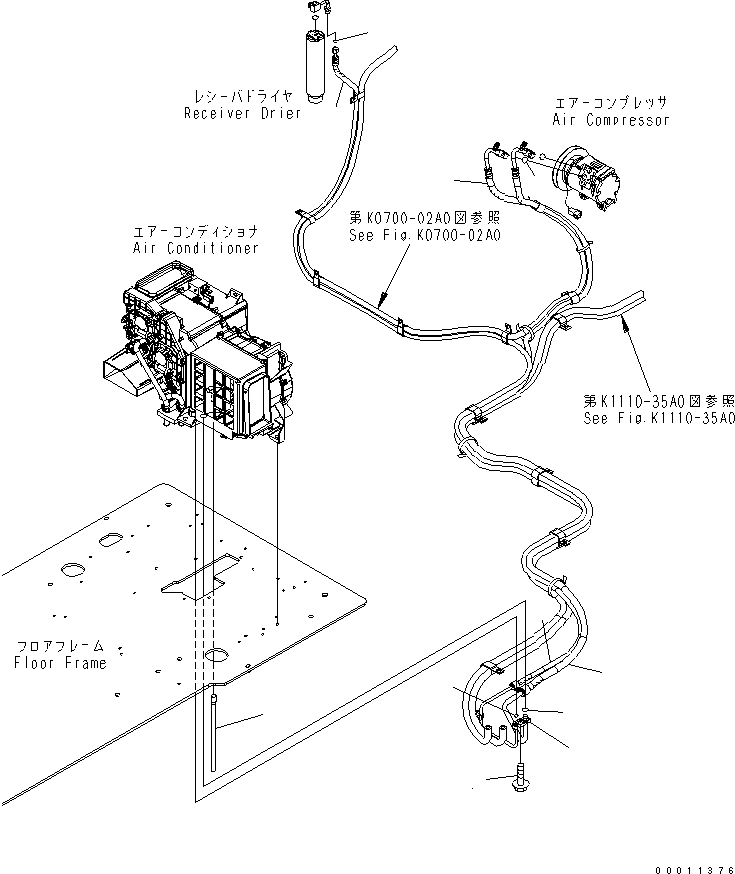Komatsu parts book diagram for PC400-7-M1 S/N 50001-UP: FLOOR FRAME (OPERATOR'S CAB) (AIR CONDITIONER HOSE)