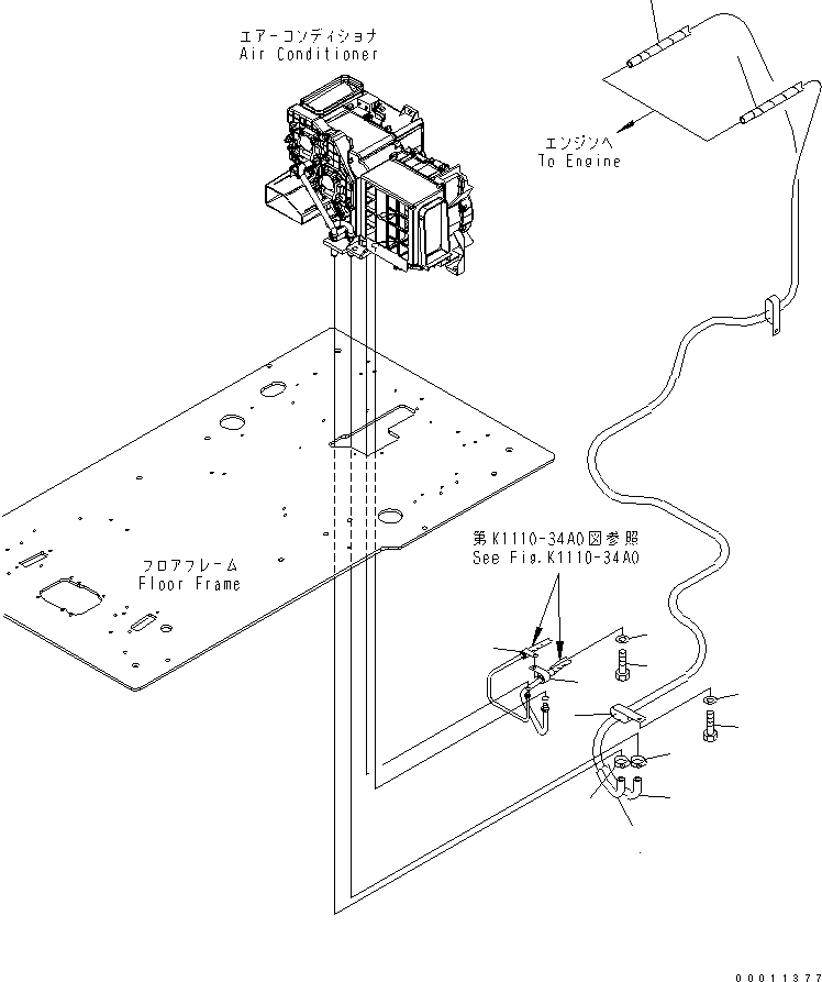 Komatsu parts book diagram for PC400-7-M1 S/N 50001-UP: FLOOR FRAME (OPERATOR'S CAB) (HERTER HOSE AND CLAMP)