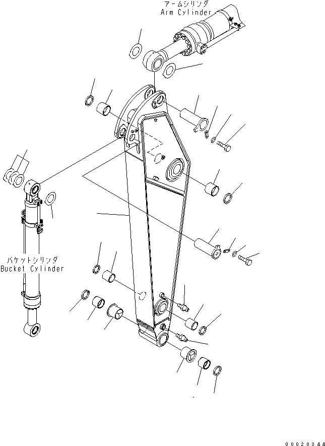 Komatsu parts book diagram for PC400-7-M1 S/N 50001-UP: ARM (2.4M) (500 HOURS LUBRICATING)
