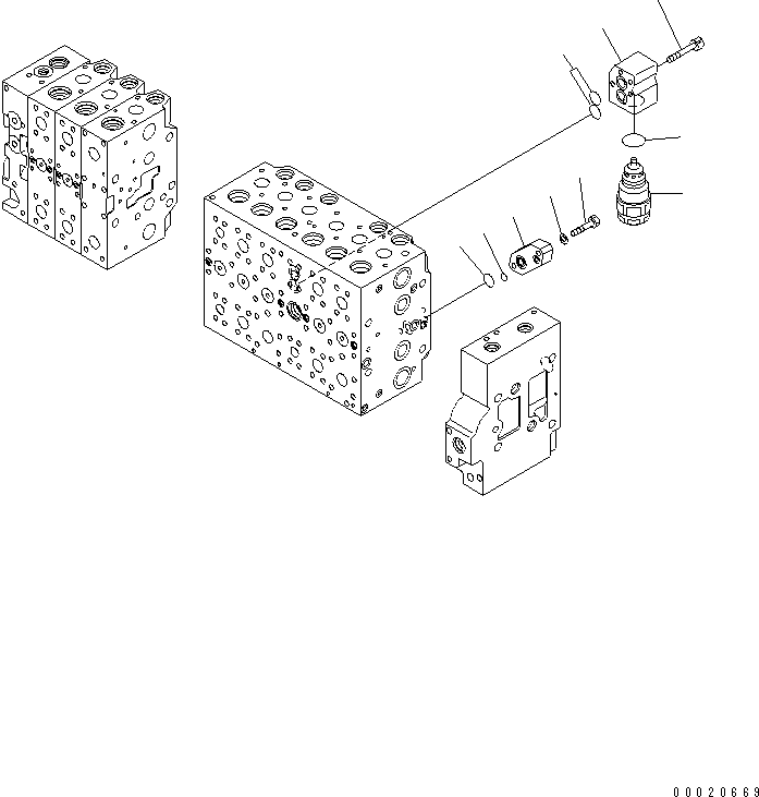Komatsu parts book diagram for PC400-7-M1 S/N 50001-UP: MAIN VALVE (3-ACTUATOR) (6/25)