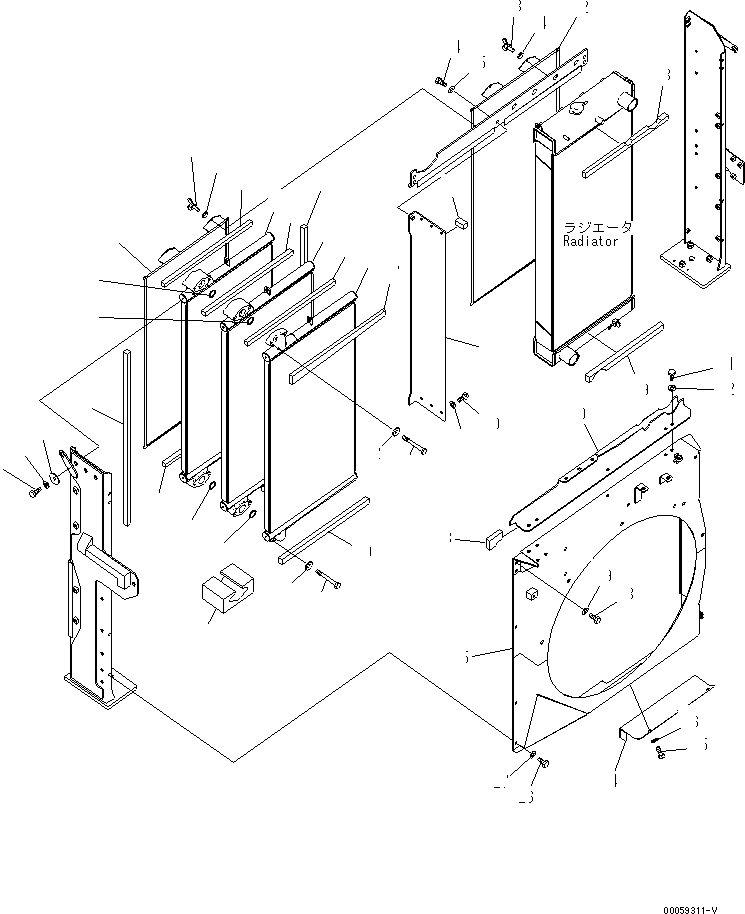 Komatsu parts book diagram for PC400-7E0 S/N 60001-UP (ecot3): COOLING (OIL COOLER AND SHROUD)
